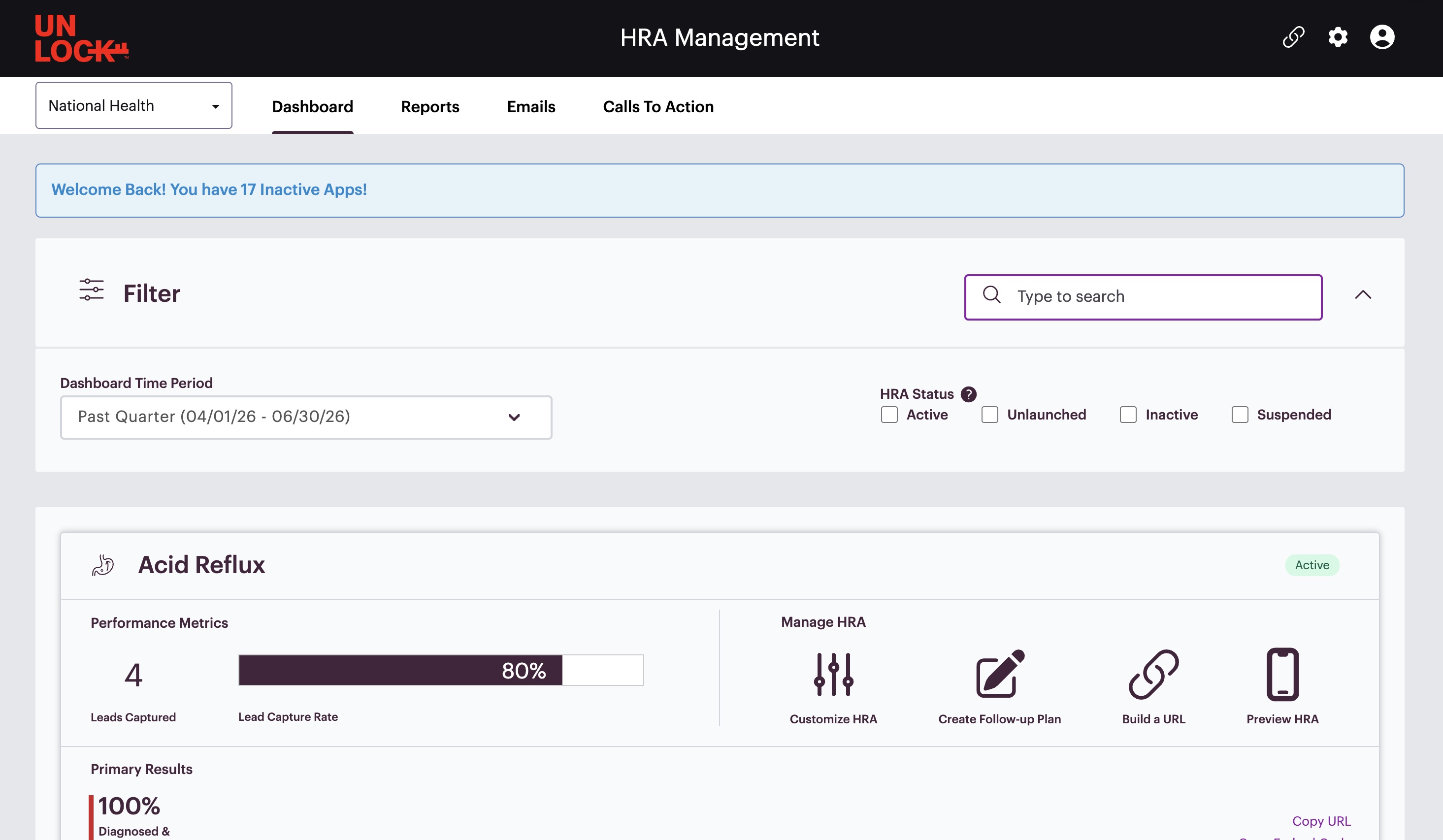 HRA Management program dashboard